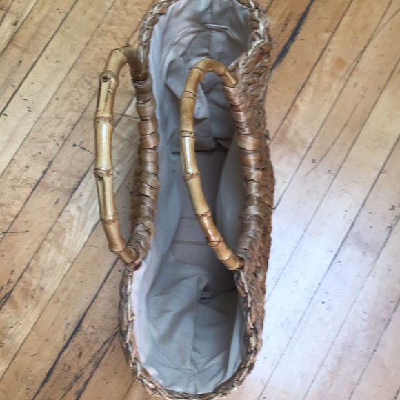 Large Wicker purse with rattan ring handles and cotton lining - Picture 4 of 8